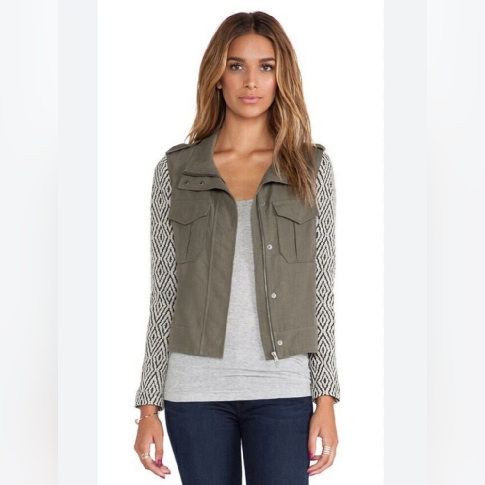 Ella Moss Green Jacket with Black and White Sleeves